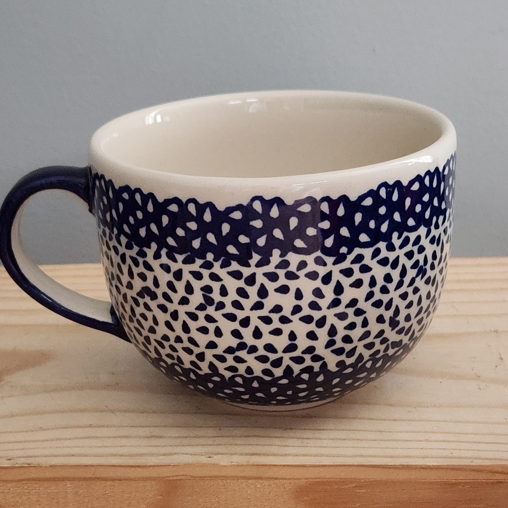 Handmade in Poland Ceramic Blue Speckled Pottery Glazed Mug NWOT - Picture 3 of 12
